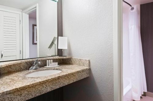 a bathroom with a sink and a mirror at Courtyard Sarasota Bradenton Airport in Sarasota
