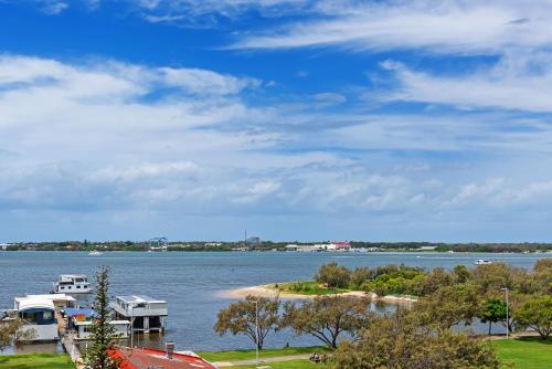 a small island in the middle of a body of water at Broadwater view in southport 1b in Gold Coast