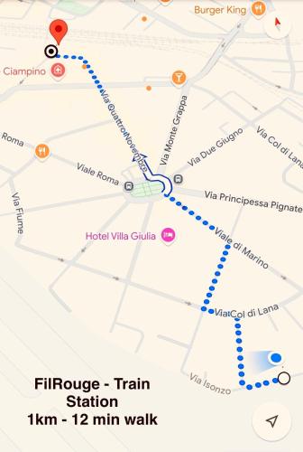 a map of thefluid train station min walk at Fil Rouge in Ciampino