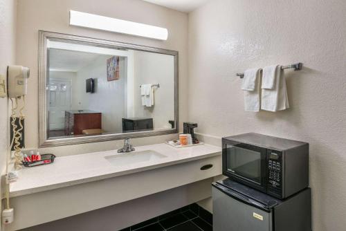 a hotel bathroom with a sink and a microwave at Econo Lodge Richmond-North Chesterfield in Richmond