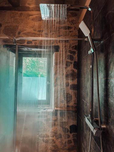 La salle de bains est pourvue d'une douche et d'une fenêtre. dans l'établissement Gîte le relais de la diligence, à Saint-Lazare