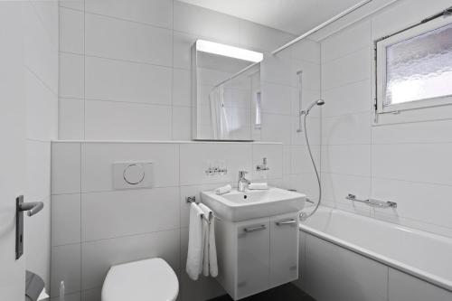 a bathroom with a sink and a toilet and a tub at Fantastic 2BD 110sqm Flat - Mainau 10 in Zürich