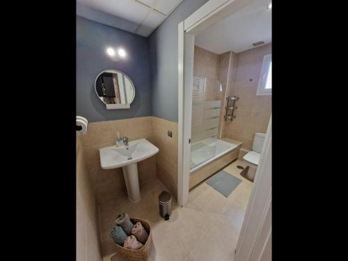 ein Badezimmer mit Waschbecken, Dusche und Toilette in der Unterkunft Apartamento 7 Atocha Delicias Madrid Rio in Madrid