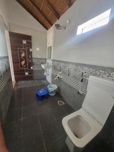 a bathroom with a toilet and a sink at Khushi's Cottage in Hampi