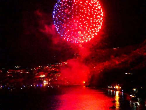 a firework display over a body of water at night at Hotel Villa al Mare in Ischia