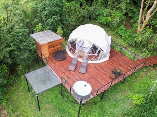 an aerial view of a gazebo on a wooden deck at Moonlight glamping in Fortuna