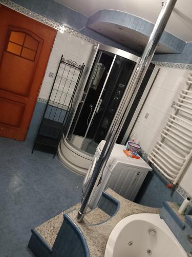 a bathroom with a sink and a toilet in a room at Pokoje Lublin in Turka