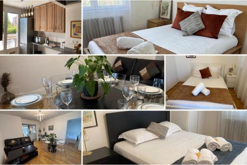 un collage de photos d'une chambre avec 2 lits dans l'établissement Spacieux, lumineux et bien placé pour 6Personnes, parking intérieur, à Villeurbanne