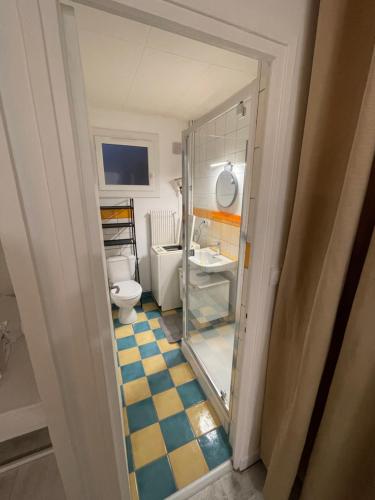 une salle de bain avec toilettes et lavabo dans l'établissement Apartment 2, 3 pers. Lyon center, à Lyon