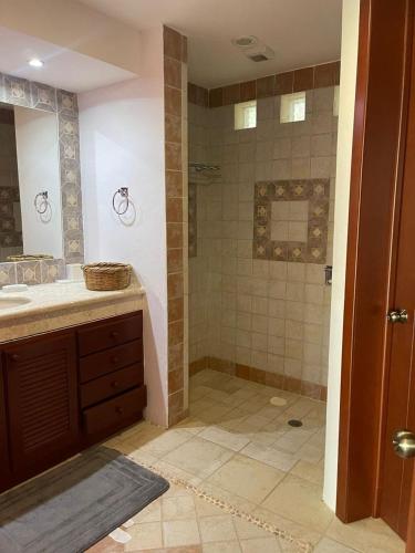 a bathroom with a shower and a sink at Residencias Reef in Cozumel