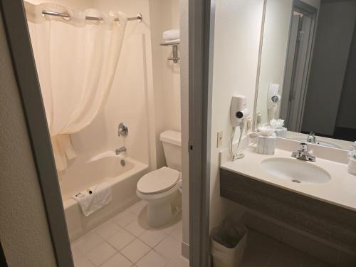 a bathroom with a toilet and a sink and a shower at Allure Suites of Fort Myers in Fort Myers