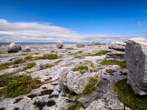 a group of large rocks on a field at Detached cottage overlooking lake in Connemara in Ballyconneely