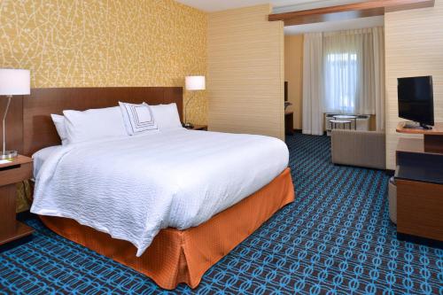 a hotel room with a large bed and a television at Fairfield Inn & Suites by Marriott Sacramento Airport Woodland in Woodland