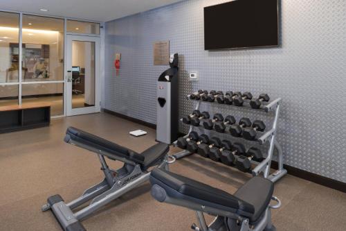 a gym with two rows of exercise equipment and a flat screen tv at Fairfield Inn & Suites by Marriott Columbus Grove City in Grove City