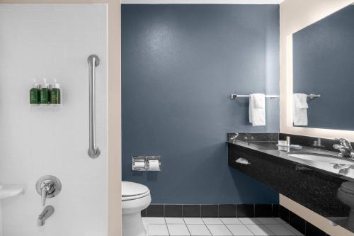 ein blaues Badezimmer mit Toilette und Waschbecken in der Unterkunft Fairfield by Marriott Inn & Suites Columbus Hilliard in Columbus