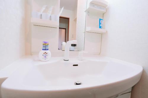a bathroom with a white sink and a mirror at Nihonbashi Royal in Osaka