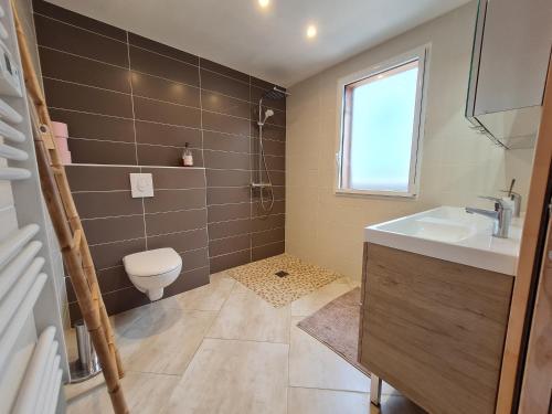 a bathroom with a toilet and a sink at Gîte en Sologne avec Activités & Vol en Montgolfière - FR-1-590-550 in Jouy-le-Potier