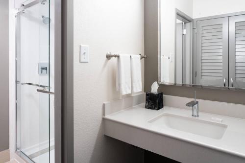 a bathroom with a sink and a mirror at Courtyard Tampa Westshore/Airport in Tampa