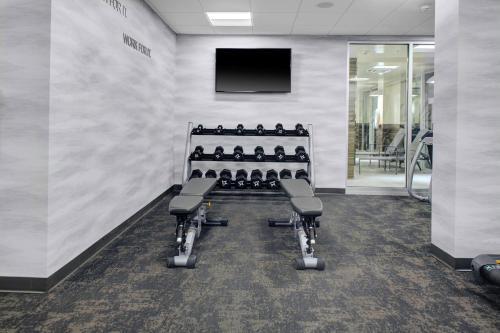 a gym with exercise equipment and a flat screen tv at Fairfield Inn & Suites by Marriott Roanoke Salem in Salem