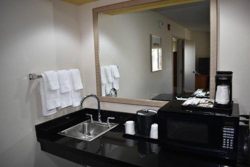 a hotel bathroom with a sink and a mirror at Fairfield Inn & Suites Kansas City Liberty in Liberty