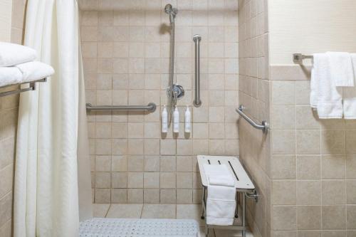 a bathroom with a shower with a toilet at Fairfield Inn and Suites by Marriott Elk Grove in Elk Grove