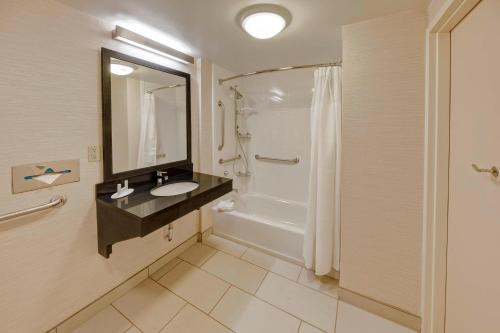 a bathroom with a sink and a tub and a shower at Fairfield Inn and Suites by Marriott Orlando Near Universal Orlando in Orlando
