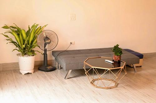 a living room with a couch and a table with plants at Big Homie Garden in Thanh Cao
