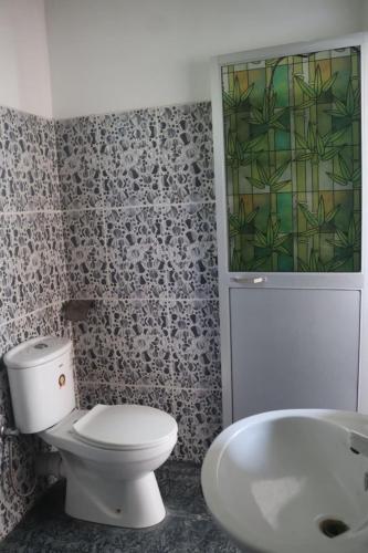 a bathroom with a toilet and a sink at VIHANSHA Guesthouse in Weligama