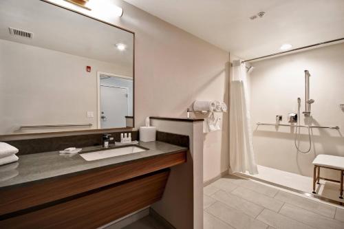 a bathroom with a sink and a shower at Fairfield Inn & Suites by Marriott Plymouth in Plymouth