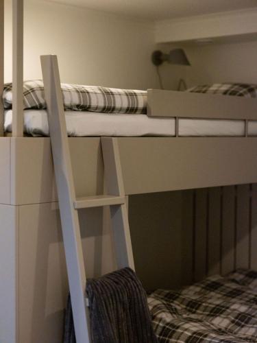 a bunk bed with a ladder next to a bed at Architect villa with a view in Åre