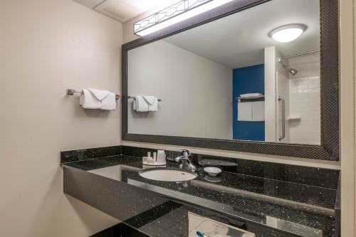a bathroom with a sink and a large mirror at Fairfield Inn and Suites Holiday Tarpon Springs in Holiday