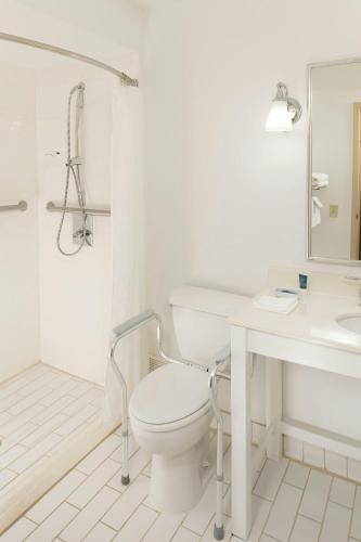 a white bathroom with a toilet and a sink at Four Points by Sheraton Asheville Downtown in Asheville