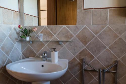 a bathroom with a sink and a mirror at B&B Cantico Delle Creature in Assisi