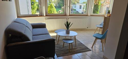 un salon avec un canapé et une table dans l'établissement Superbe logement refait à neuf 3 chambres et double parking, à Strasbourg