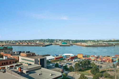 an aerial view of a city and a river at Delta Hotels by Marriott Saint John in Saint John