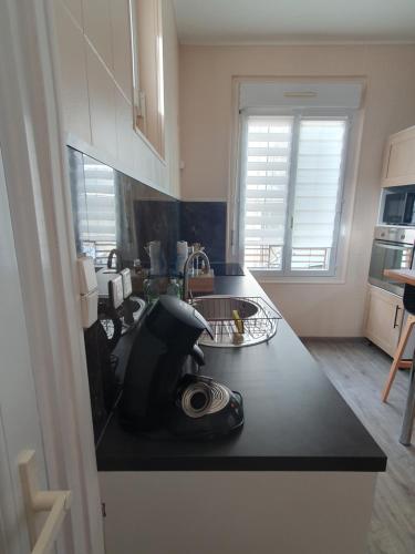 un comptoir de cuisine avec un mixeur sur un comptoir dans l'établissement Les Arquebusiers, à Châlons-en-Champagne