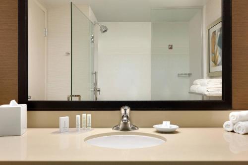 a bathroom with a sink and a large mirror at Fairfield Inn Philadelphia Valley Forge/King of Prussia in King of Prussia