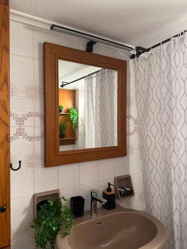 a bathroom with a sink and a mirror at Amaryllis in Karpenision