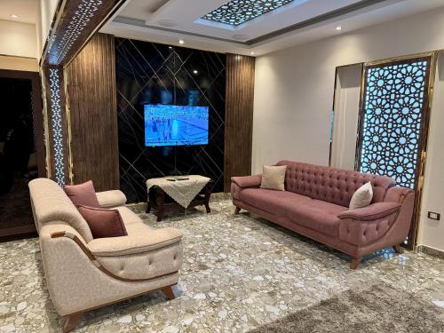 a living room with two couches and a television at Dream Apartment in Cairo