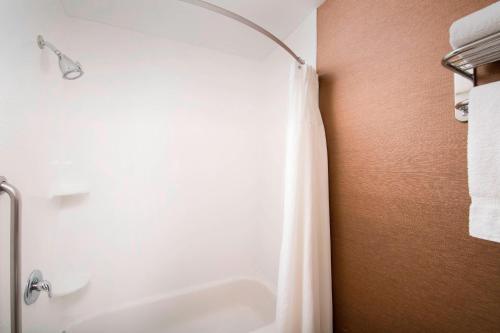 a bathroom with a shower curtain and a tub at Fairfield Inn & Suites by Marriott Albuquerque Airport in Albuquerque