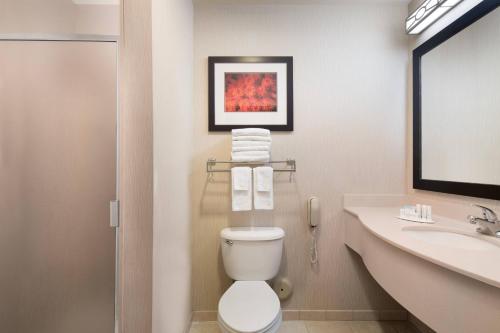 a bathroom with a toilet and a sink and a mirror at Fairfield Inn & Suites Tucson North/Oro Valley in Oro Valley