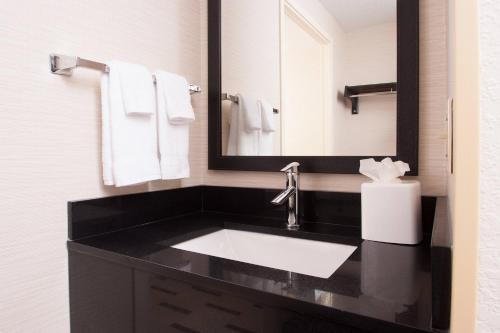 a bathroom with a black sink and a mirror at Fairfield Inn Greenville Spartanburg Airport in Greenville