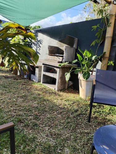 サン・ジョゼフにあるL' hôte d'Elisaの植物と傘を持つ庭の焼き