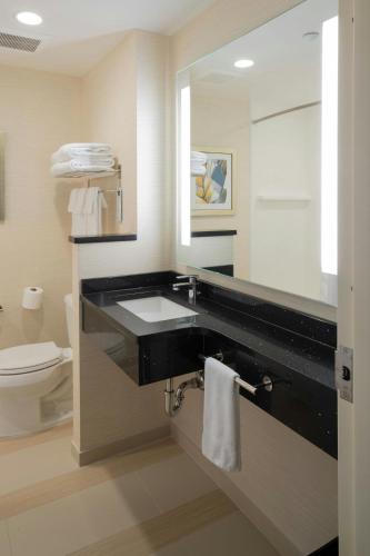a bathroom with a sink and a toilet at Fairfield Inn & Suites by Marriott New York Queens/Fresh Meadows in Queens