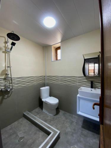 a bathroom with a toilet and a sink at Your Cottage in Borjomi