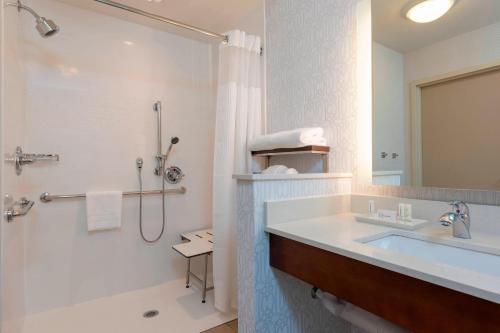 a bathroom with a tub and a sink and a shower at Fairfield Inn & Suites by Marriott Indianapolis Carmel in Carmel