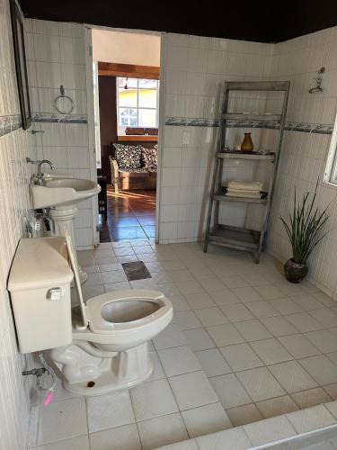 a bathroom with a toilet and a sink at Malíbungalows Departamento in Malinalco