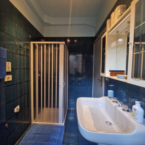 a bathroom with a sink and a shower and a sink at B&B al Vittoriale da Maja in Gardone Riviera