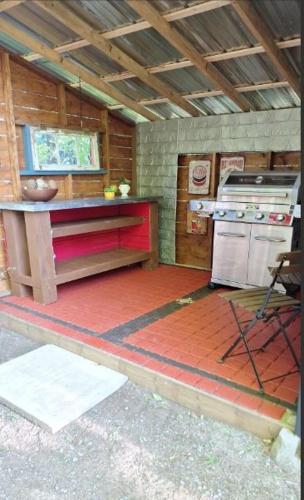 a kitchen with a stove and a counter top at Shelley' Bay Bunkie 1 in Sharbot Lake