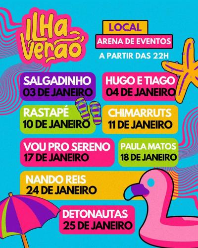 a poster for a beach party with colorful signs at Pousada Weiss Blau in Ilha Comprida